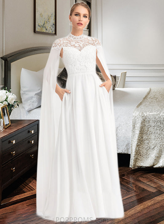 Trinity A-Line High Neck Floor-Length Chiffon Wedding Dress PP6P0013748