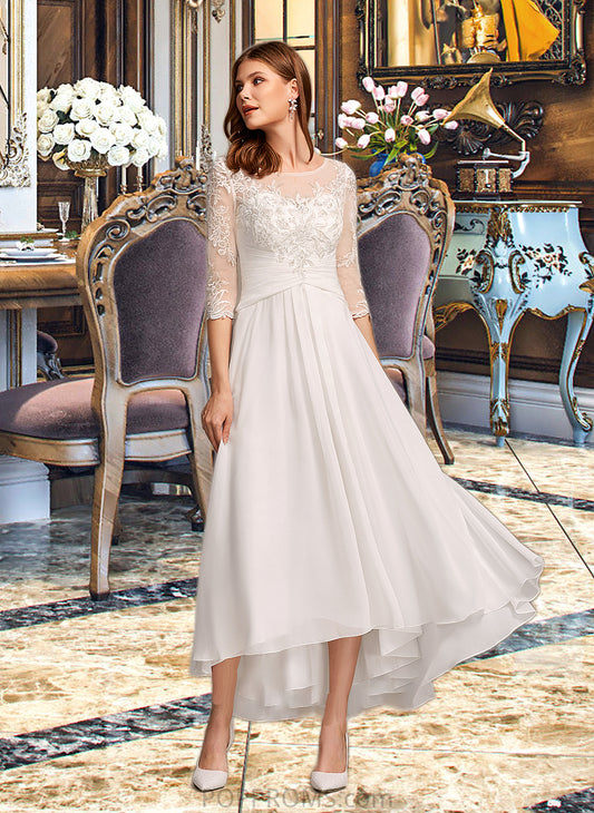 Shania A-Line Illusion Asymmetrical Wedding Dress With Lace PP6P0013749