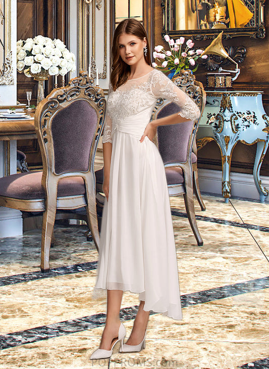 Shania A-Line Illusion Asymmetrical Wedding Dress With Lace PP6P0013749