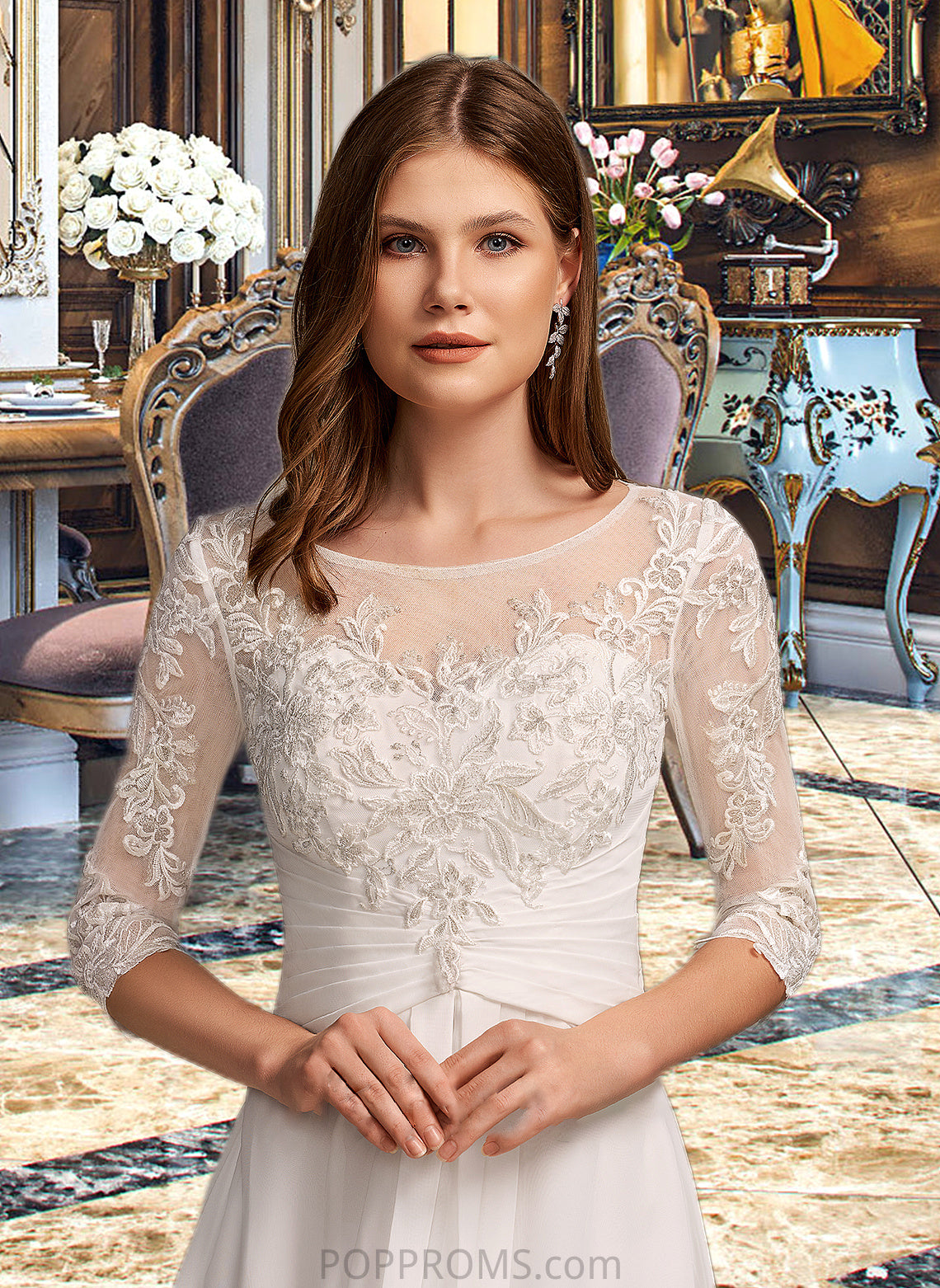 Shania A-Line Illusion Asymmetrical Wedding Dress With Lace PP6P0013749