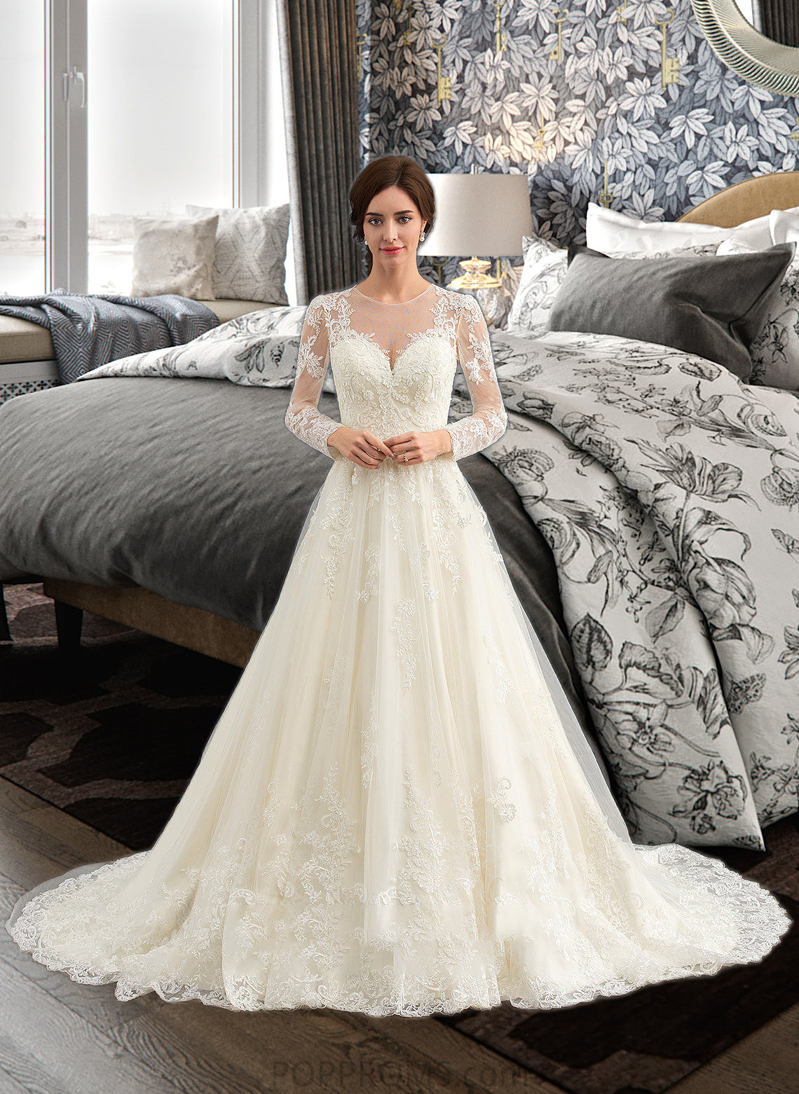 Bella Ball-Gown/Princess Illusion Court Train Tulle Lace Wedding Dress PP6P0013750