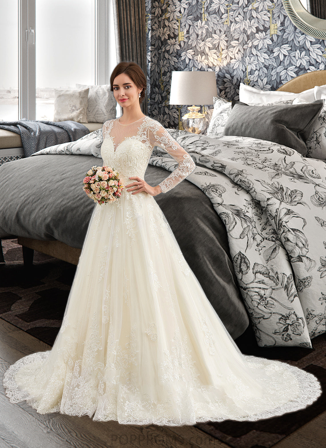 Bella Ball-Gown/Princess Illusion Court Train Tulle Lace Wedding Dress PP6P0013750