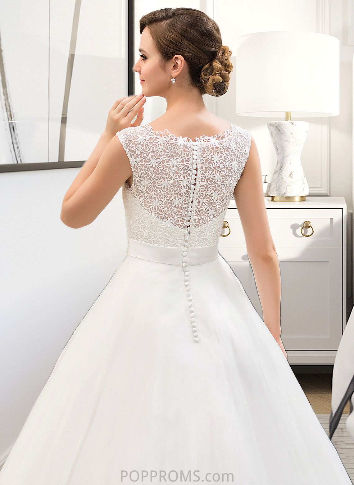 Haylee Ball-Gown/Princess Scoop Neck Sweep Train Organza Lace Wedding Dress With Beading Sequins PP6P0013751