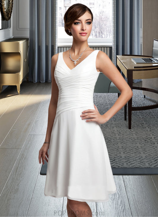 Dayanara A-Line V-neck Knee-Length Chiffon Wedding Dress With Ruffle Beading Sequins PP6P0013752