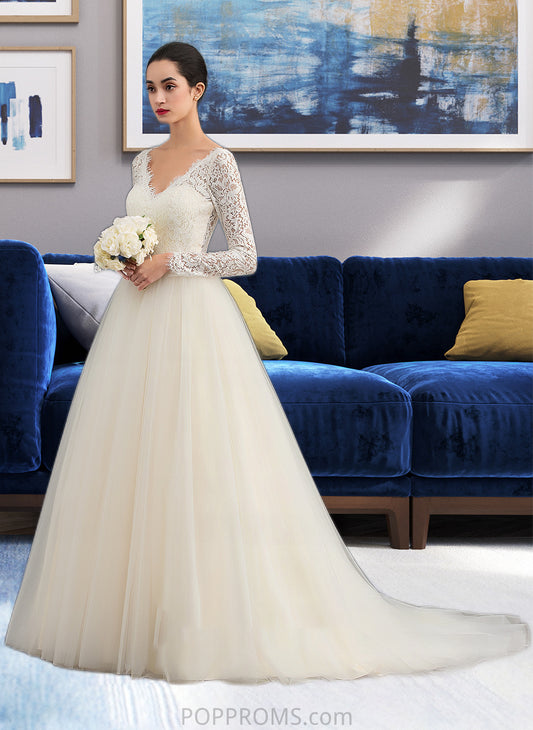 Sibyl Ball-Gown/Princess V-neck Court Train Tulle Lace Wedding Dress PP6P0013756