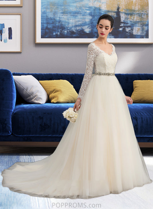 Sibyl Ball-Gown/Princess V-neck Court Train Tulle Lace Wedding Dress PP6P0013756