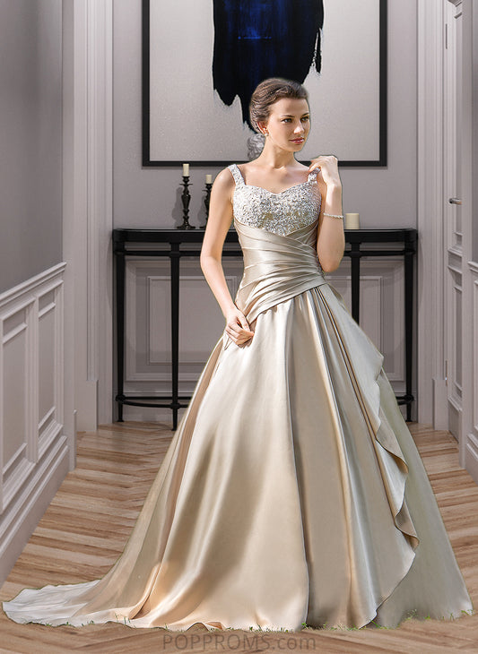 Amara Ball-Gown/Princess Sweetheart Court Train Satin Wedding Dress With Ruffle Beading Appliques Lace Cascading Ruffles PP6P0013757