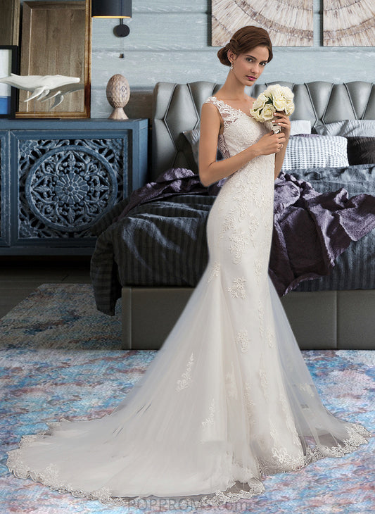 Erika Trumpet/Mermaid V-neck Court Train Tulle Wedding Dress PP6P0013758