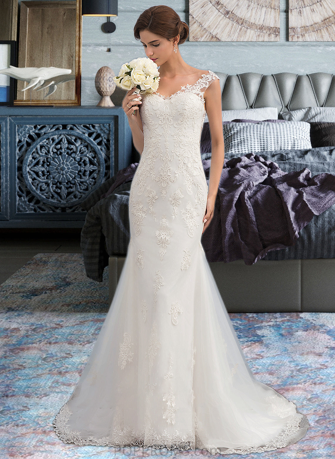 Erika Trumpet/Mermaid V-neck Court Train Tulle Wedding Dress PP6P0013758