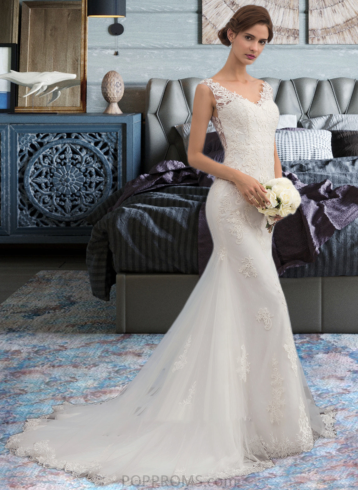 Erika Trumpet/Mermaid V-neck Court Train Tulle Wedding Dress PP6P0013758