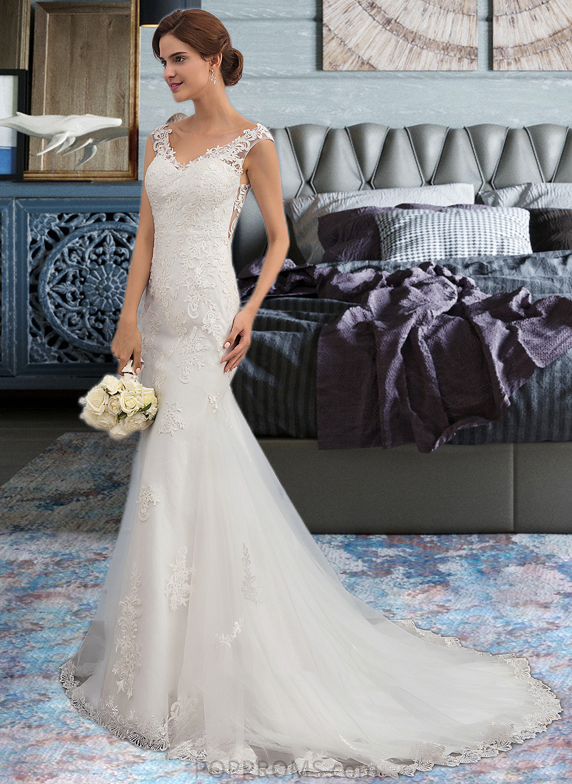 Erika Trumpet/Mermaid V-neck Court Train Tulle Wedding Dress PP6P0013758