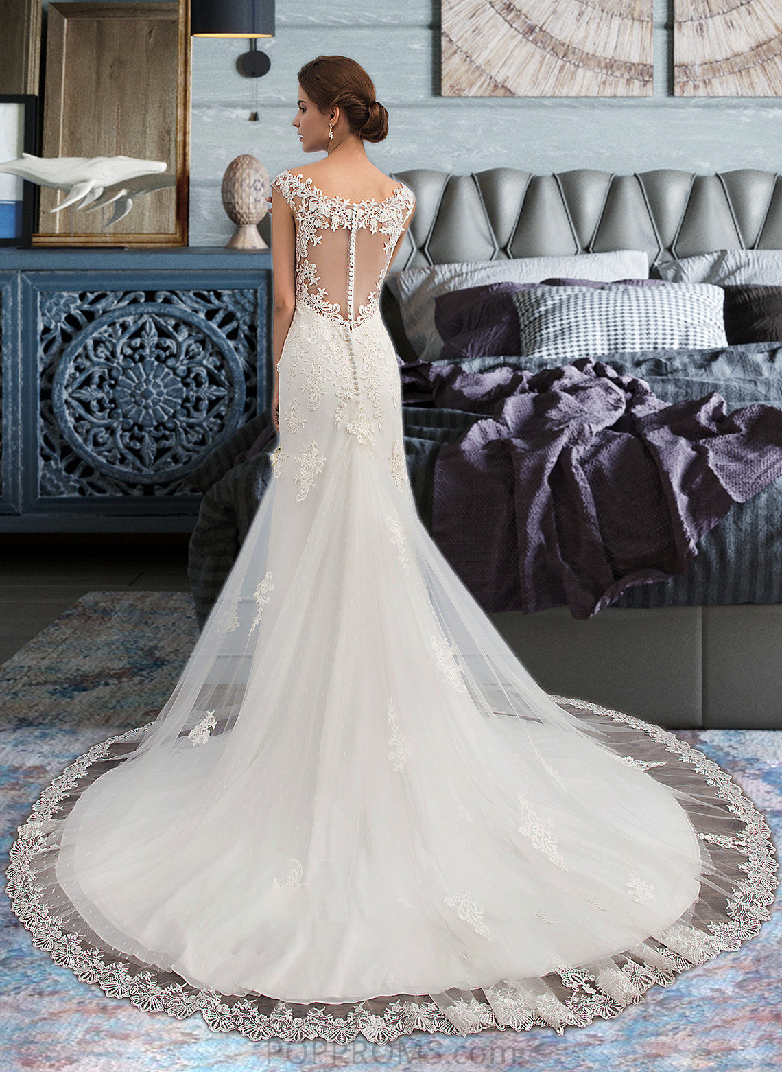 Erika Trumpet/Mermaid V-neck Court Train Tulle Wedding Dress PP6P0013758