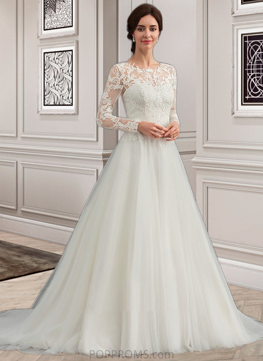 Bella Ball-Gown/Princess Scoop Neck Sweep Train Tulle Wedding Dress PP6P0013759