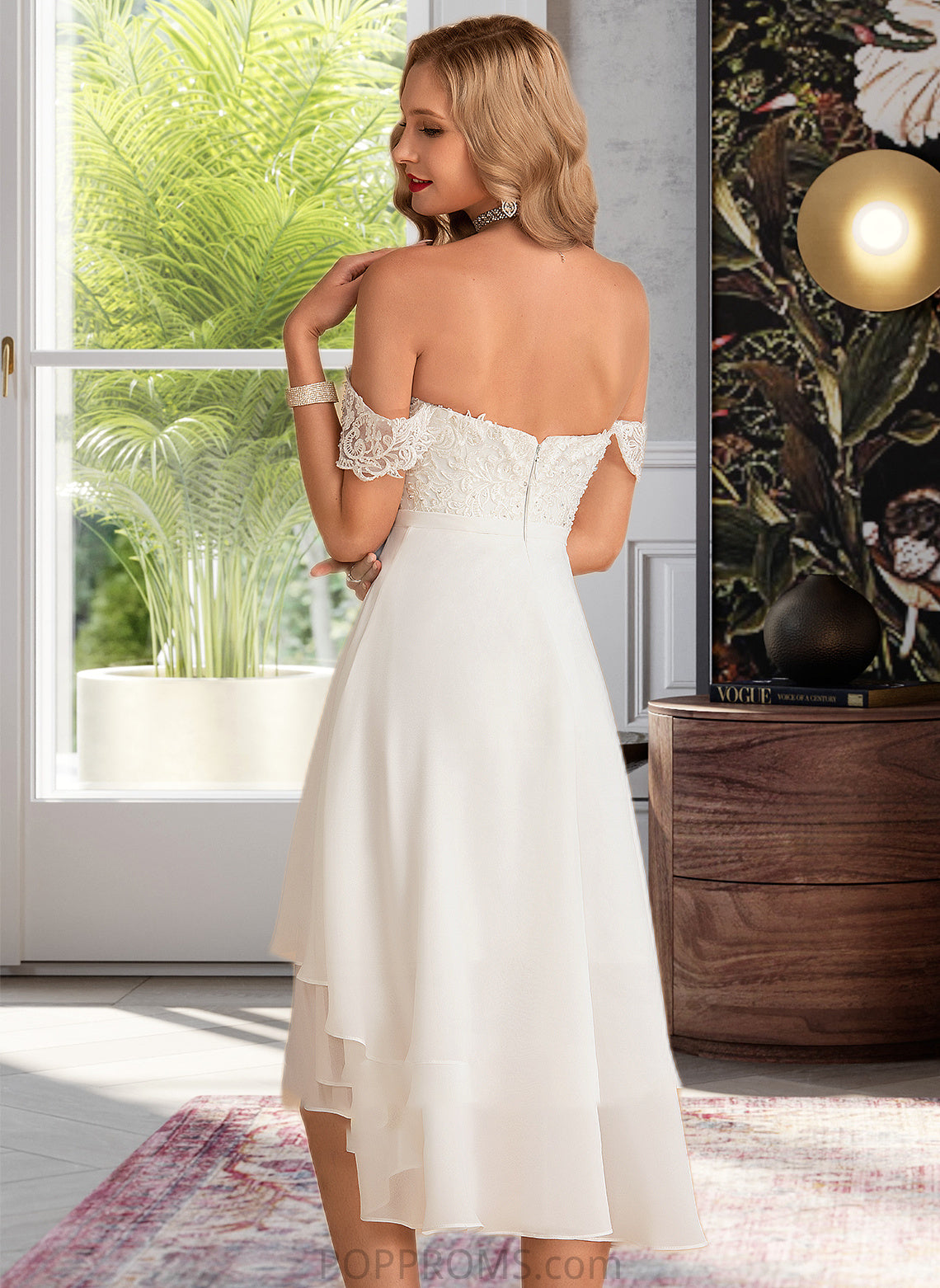 Paula A-Line Asymmetrical Chiffon Lace Wedding Dress With Beading Sequins PP6P0013764