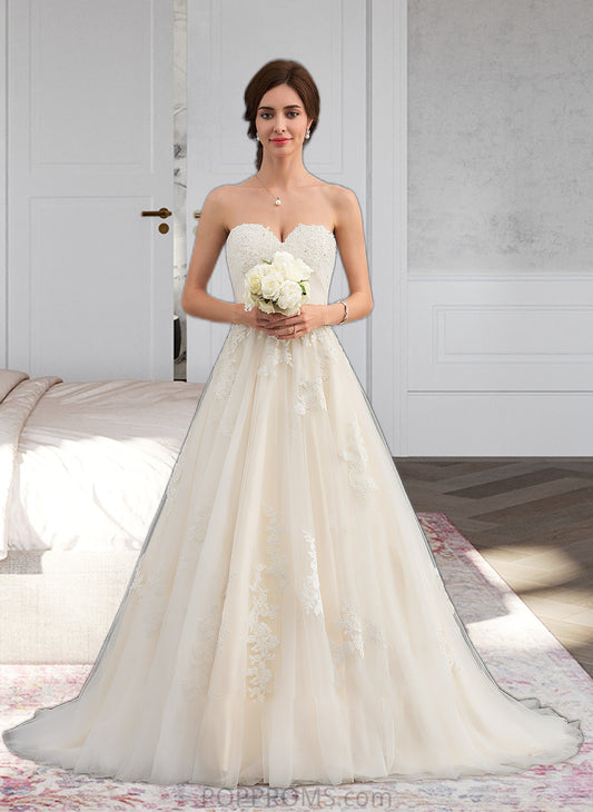 Kianna Ball-Gown/Princess Sweetheart Court Train Tulle Wedding Dress With Ruffle Beading PP6P0013766