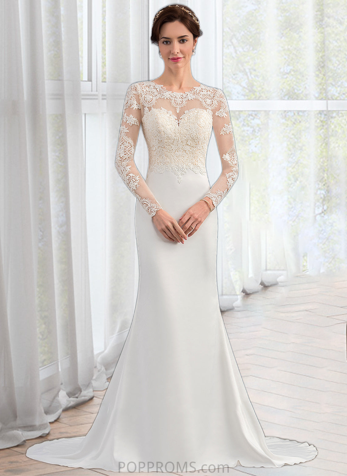 Maisie Trumpet/Mermaid Illusion Sweep Train Stretch Crepe Wedding Dress PP6P0013767