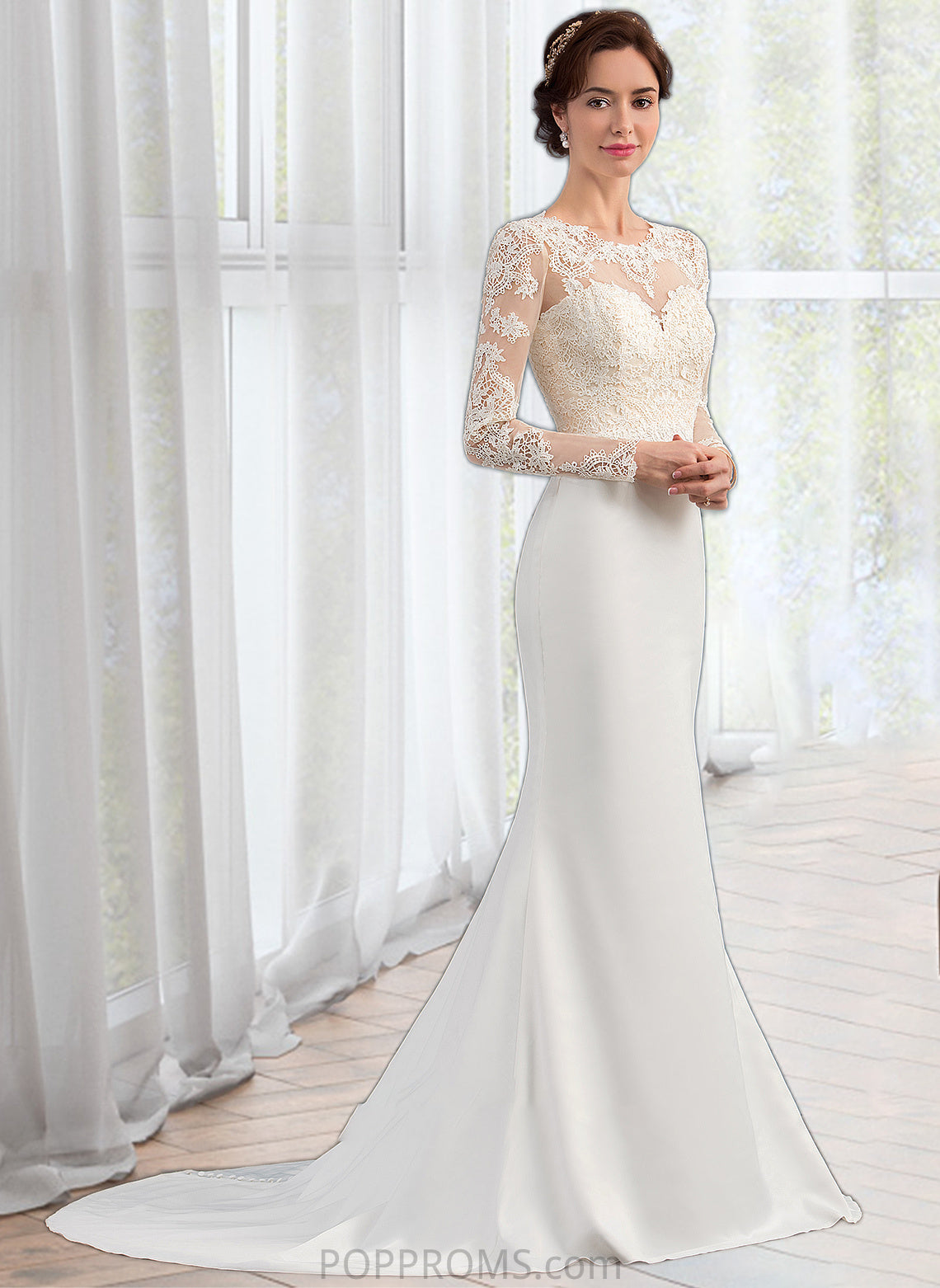 Maisie Trumpet/Mermaid Illusion Sweep Train Stretch Crepe Wedding Dress PP6P0013767