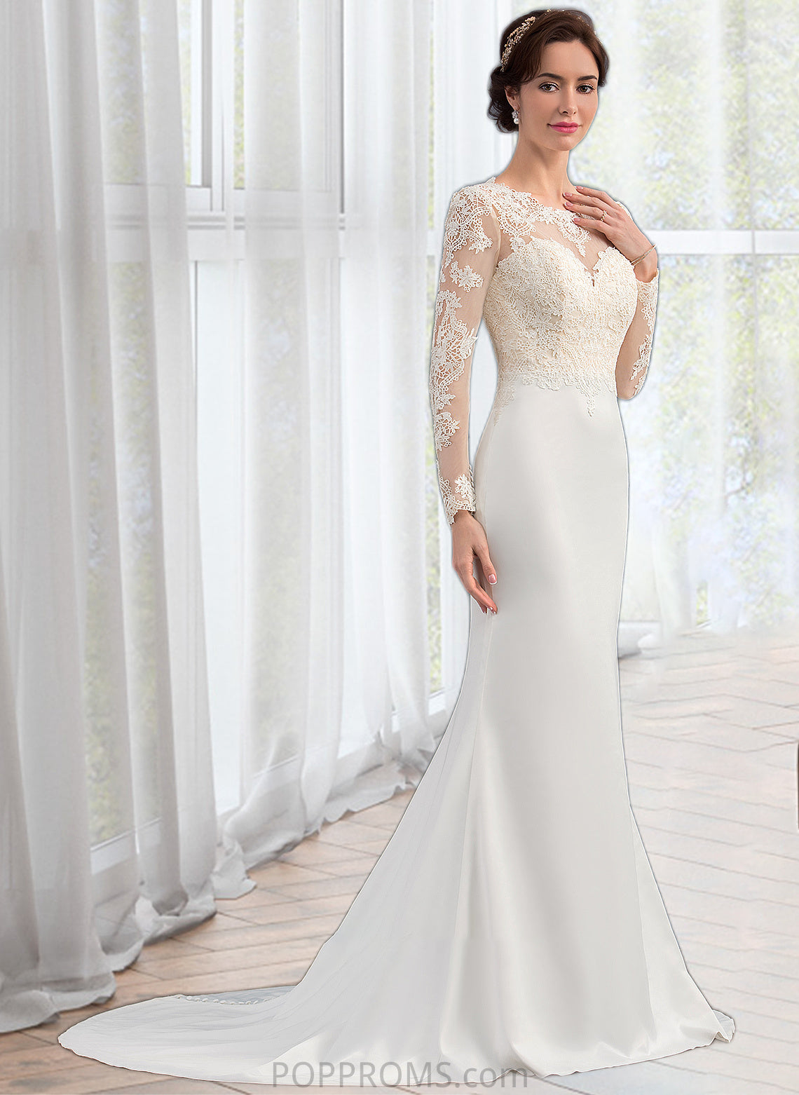 Maisie Trumpet/Mermaid Illusion Sweep Train Stretch Crepe Wedding Dress PP6P0013767