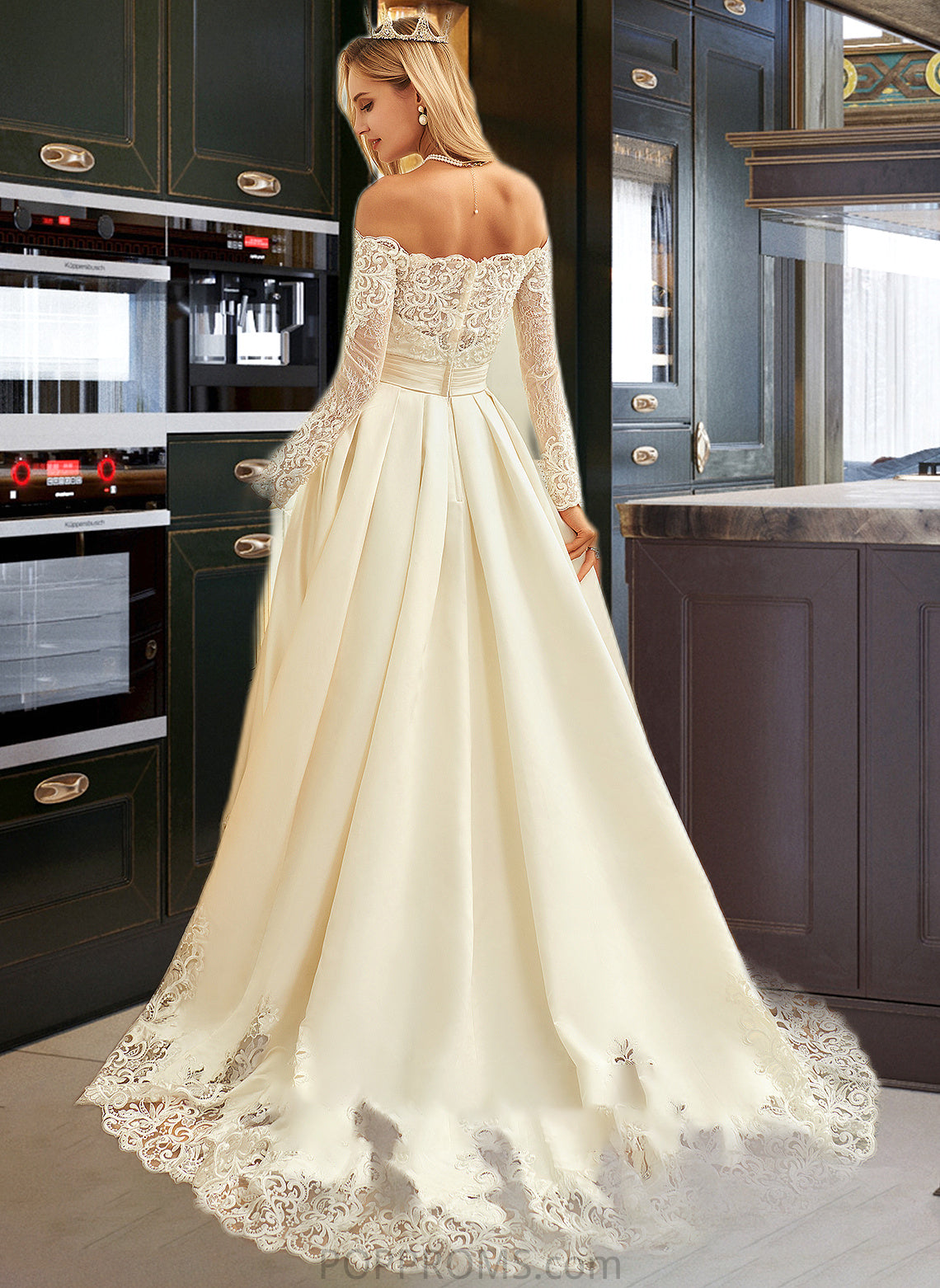 Kali Ball-Gown/Princess Sweep Train Satin Wedding Dress With Beading Sequins PP6P0013768