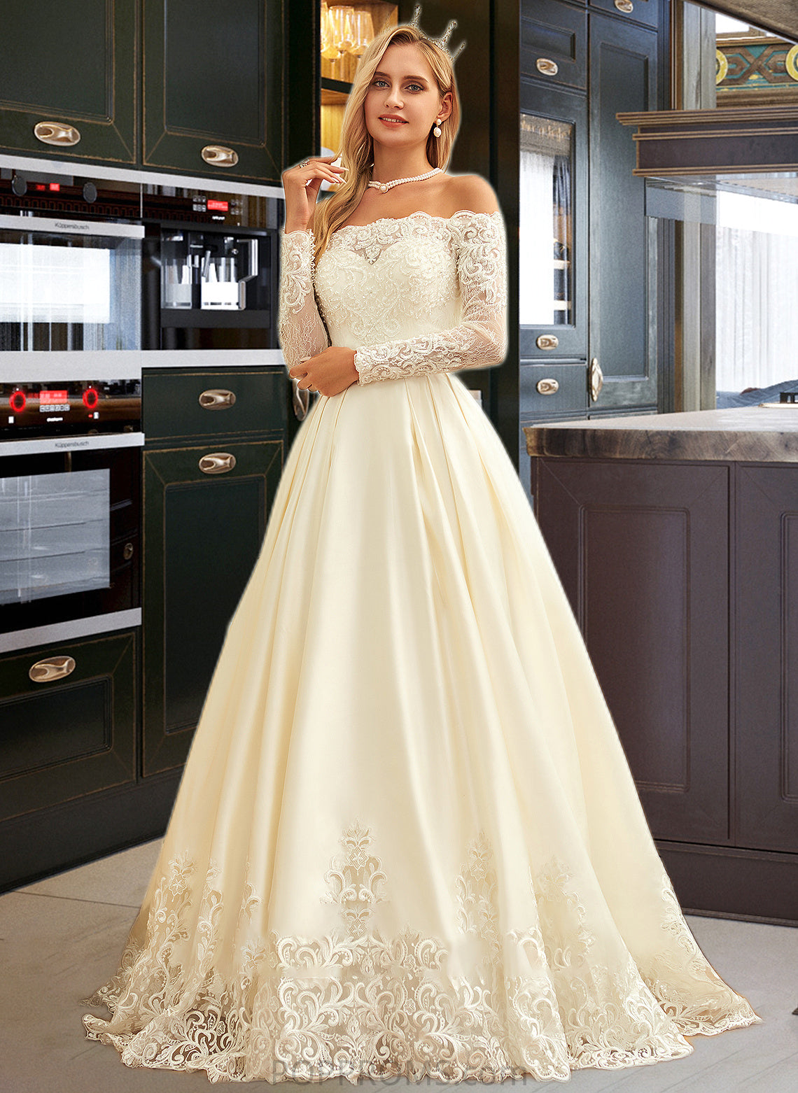 Kali Ball-Gown/Princess Sweep Train Satin Wedding Dress With Beading Sequins PP6P0013768