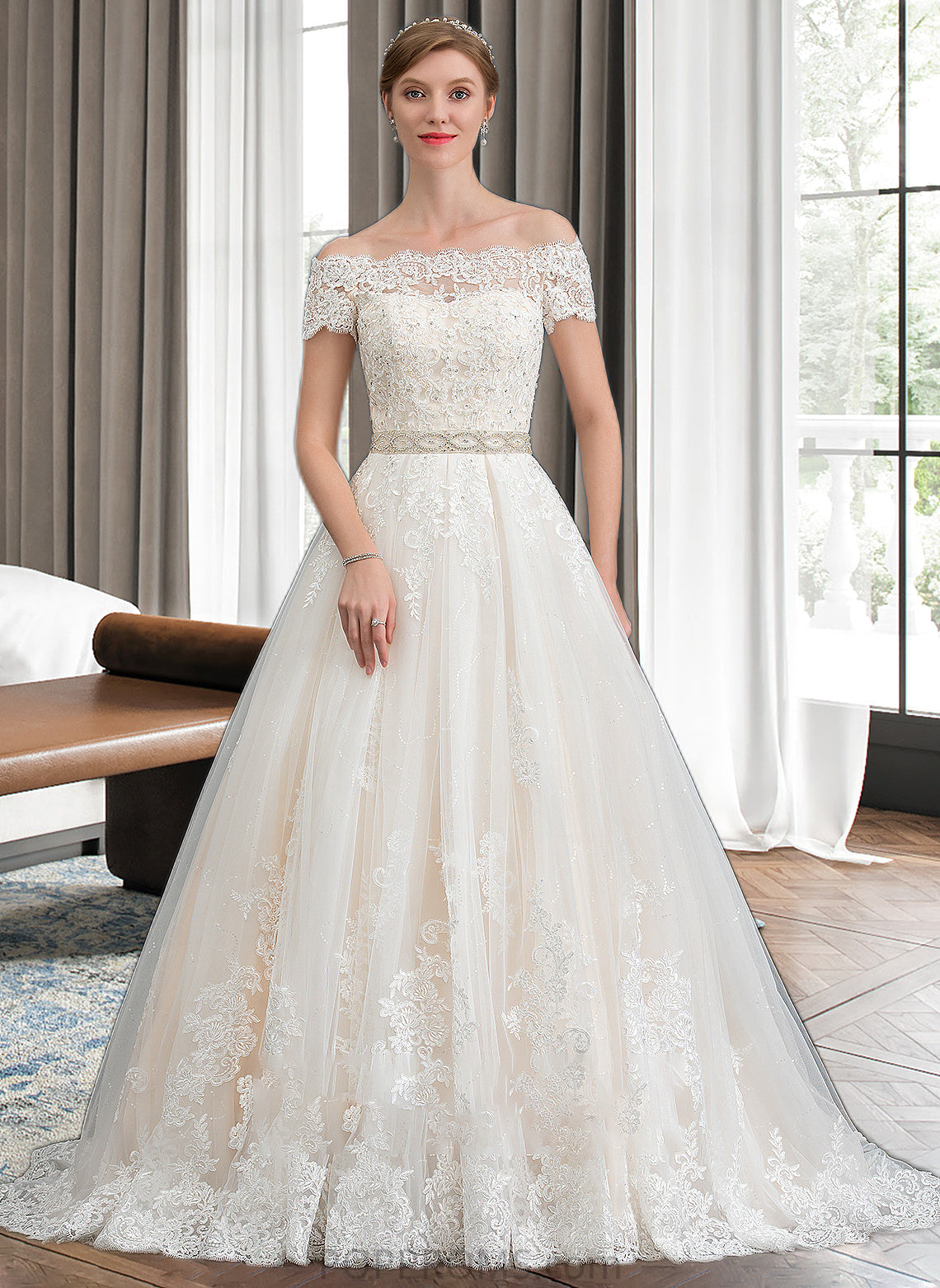 Shaylee Ball-Gown/Princess Court Train Tulle Wedding Dress With Beading Sequins PP6P0013770