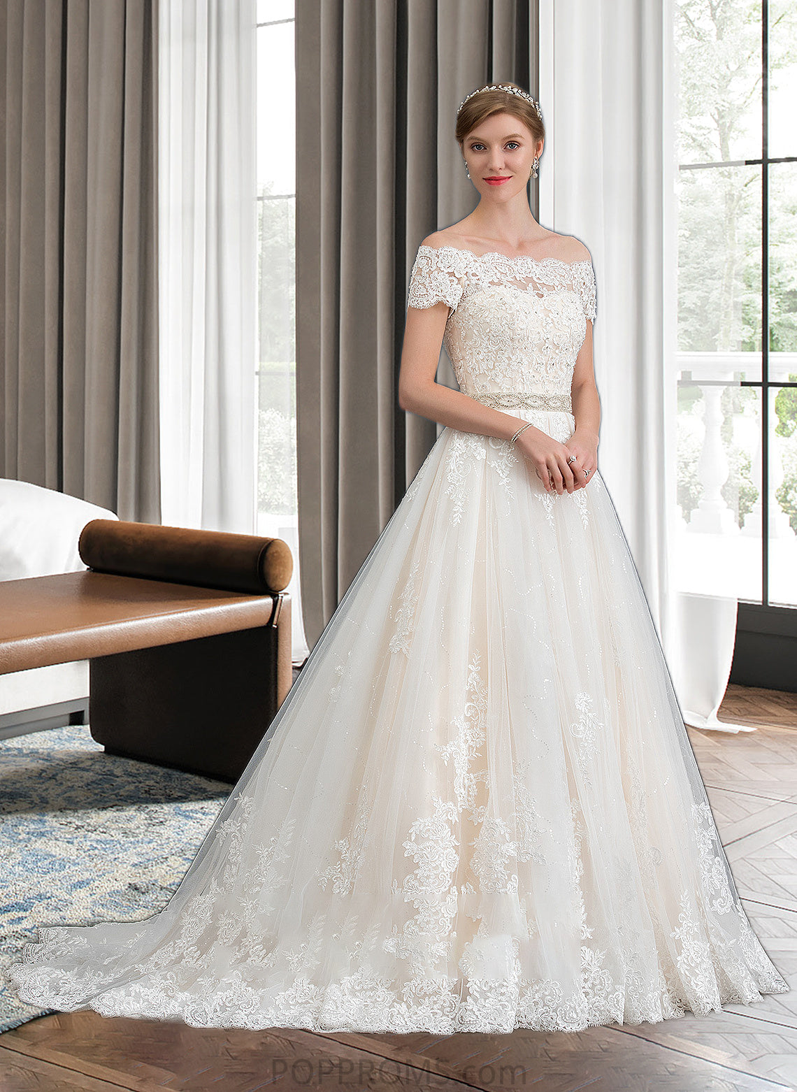 Shaylee Ball-Gown/Princess Court Train Tulle Wedding Dress With Beading Sequins PP6P0013770