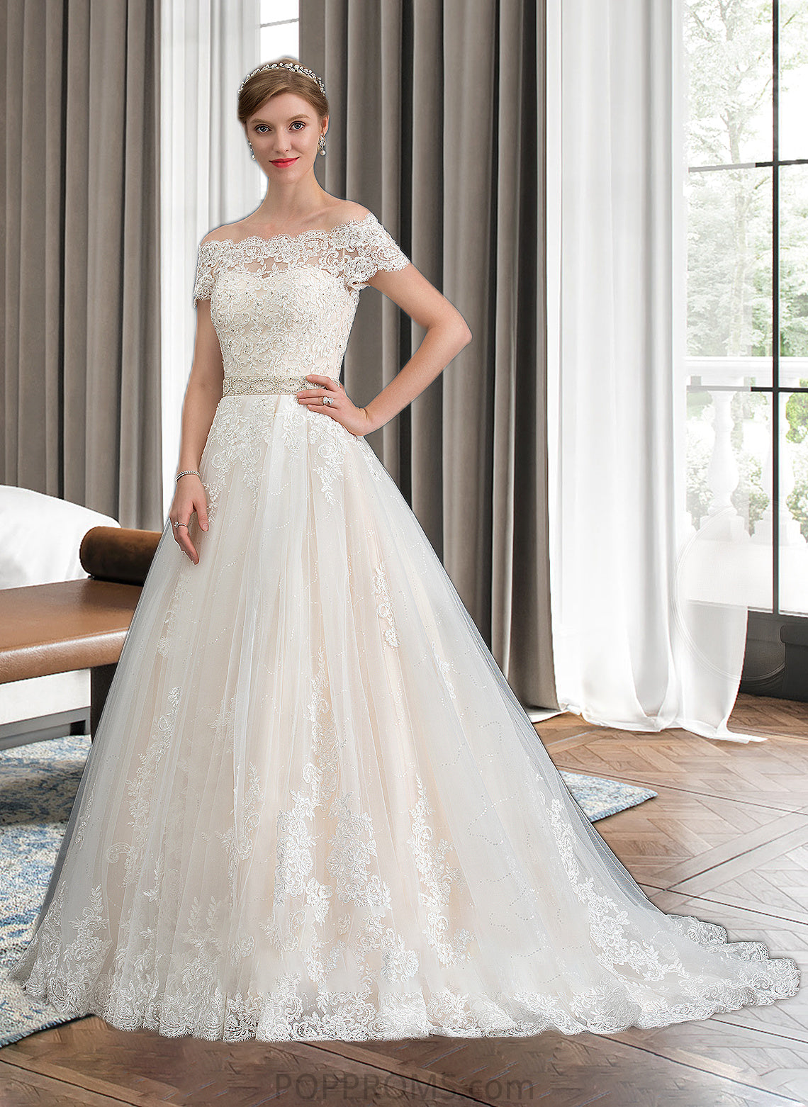 Shaylee Ball-Gown/Princess Court Train Tulle Wedding Dress With Beading Sequins PP6P0013770