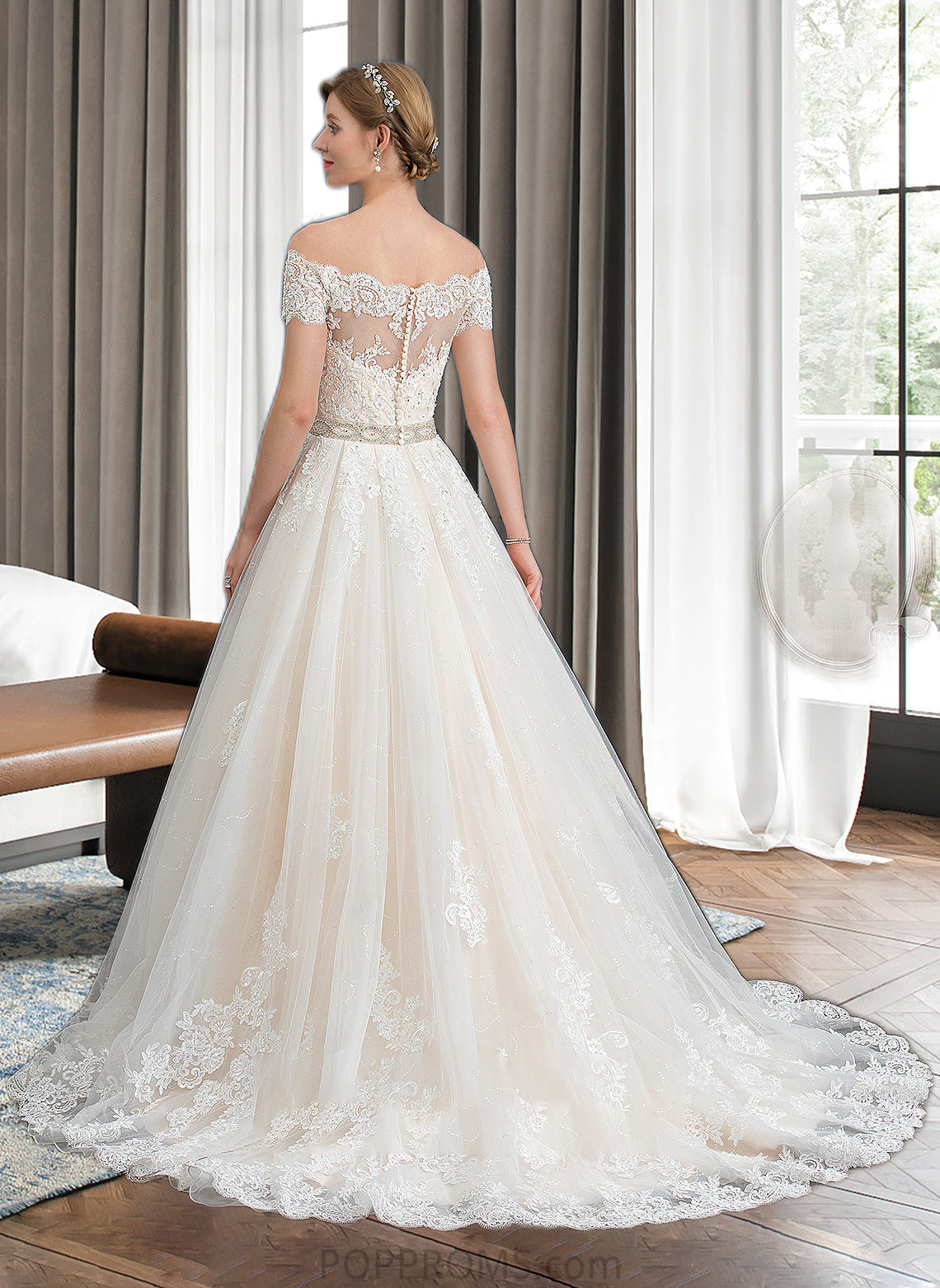 Shaylee Ball-Gown/Princess Court Train Tulle Wedding Dress With Beading Sequins PP6P0013770