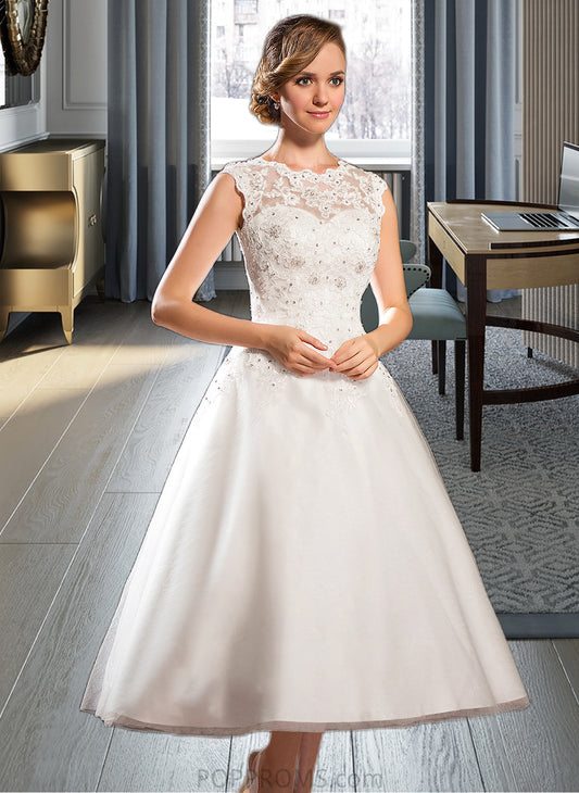 Natalee Ball-Gown/Princess Scoop Neck Tea-Length Tulle Lace Wedding Dress With Beading Sequins PP6P0013773