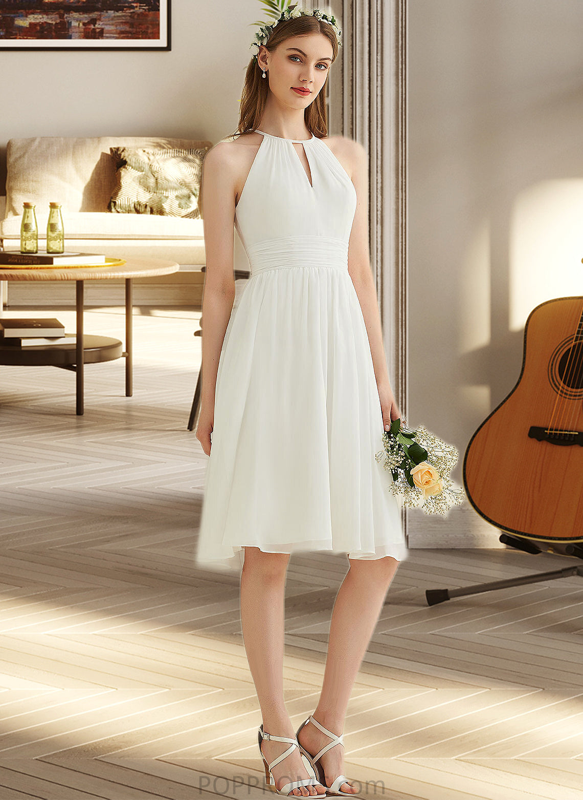 Karley A-Line Knee-Length Chiffon Wedding Dress PP6P0013778