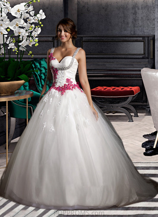 Dayana Ball-Gown/Princess Sweetheart Chapel Train Tulle Wedding Dress With Ruffle Appliques Lace Bow(s) PP6P0013780