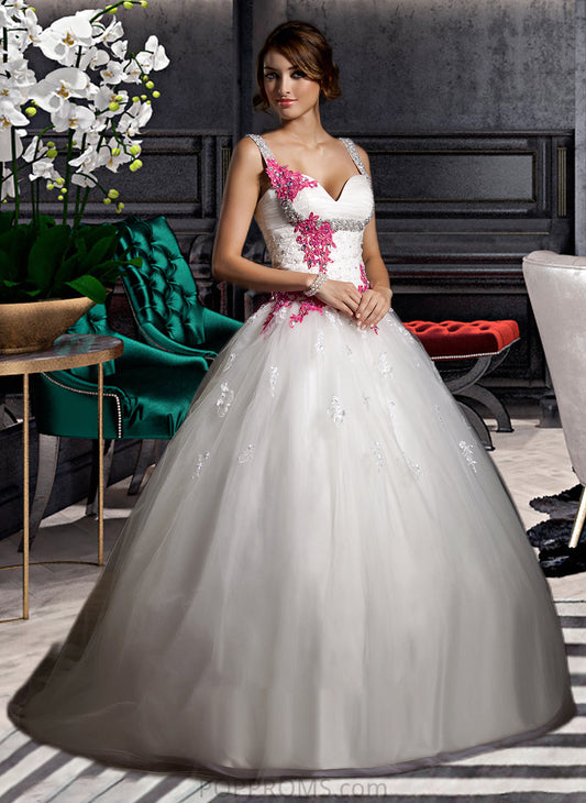 Dayana Ball-Gown/Princess Sweetheart Chapel Train Tulle Wedding Dress With Ruffle Appliques Lace Bow(s) PP6P0013780