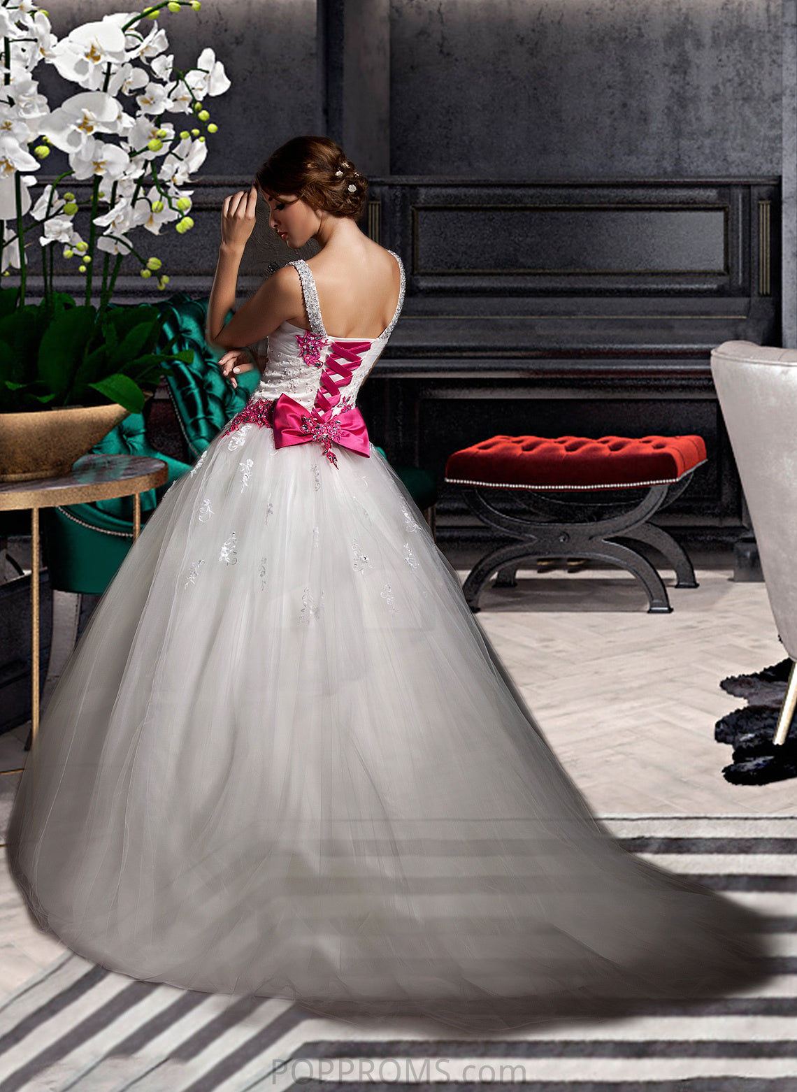 Dayana Ball-Gown/Princess Sweetheart Chapel Train Tulle Wedding Dress With Ruffle Appliques Lace Bow(s) PP6P0013780