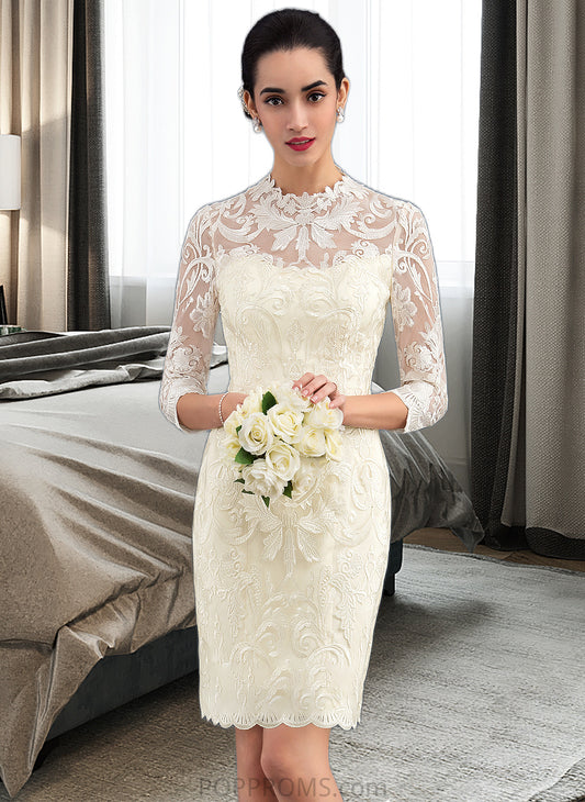 Everly Sheath/Column High Neck Knee-Length Lace Wedding Dress PP6P0013781