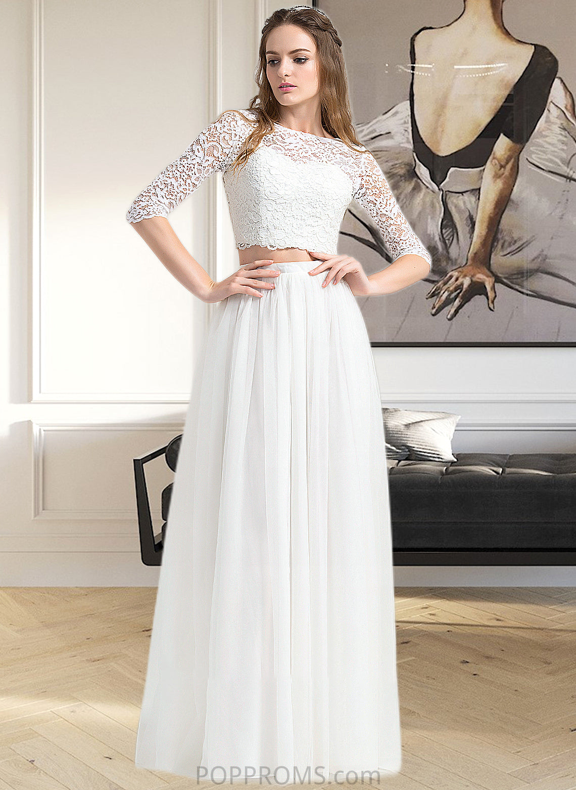 Danna A-Line Scoop Neck Floor-Length Tulle Wedding Dress PP6P0013787