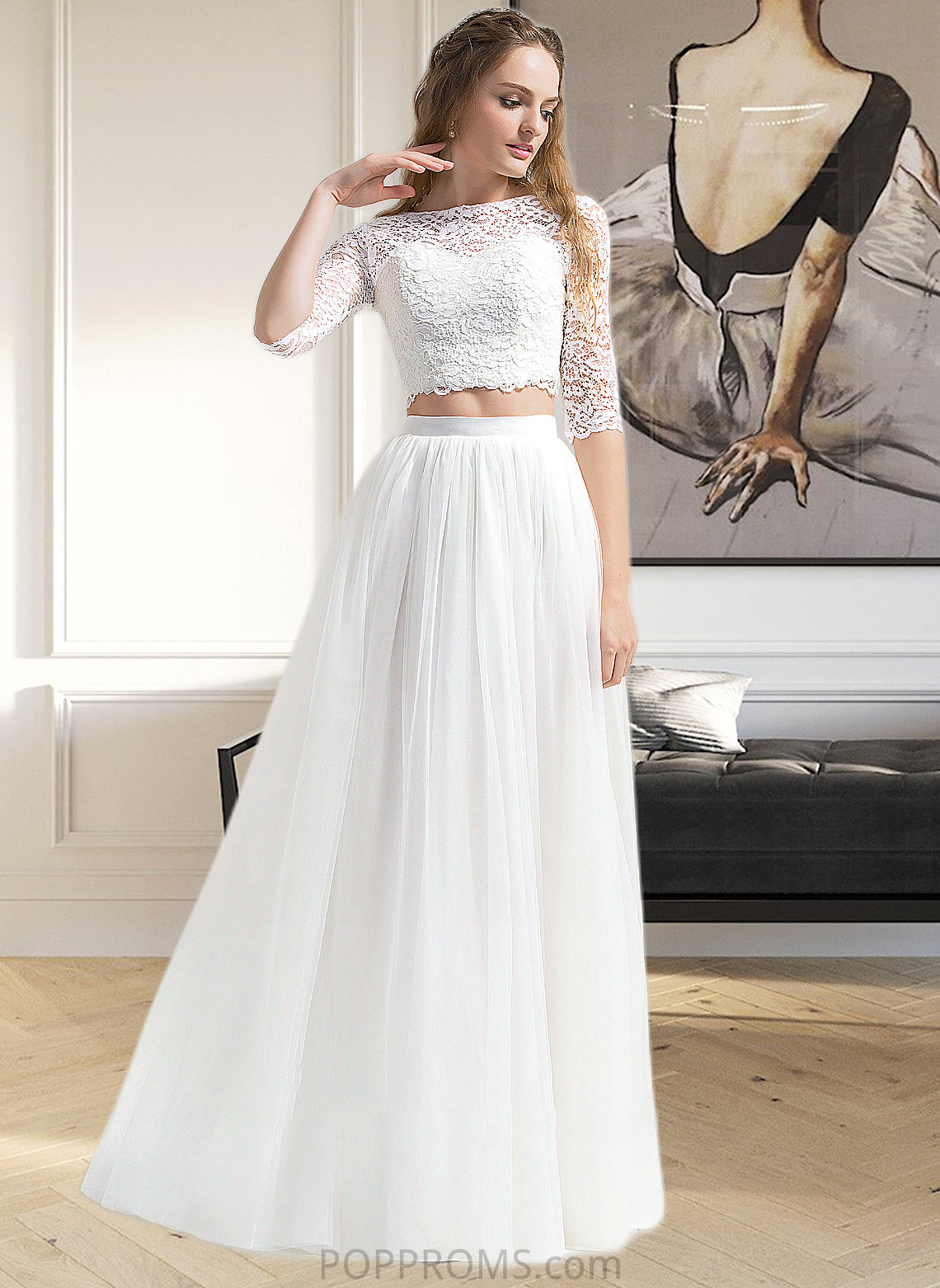 Danna A-Line Scoop Neck Floor-Length Tulle Wedding Dress PP6P0013787