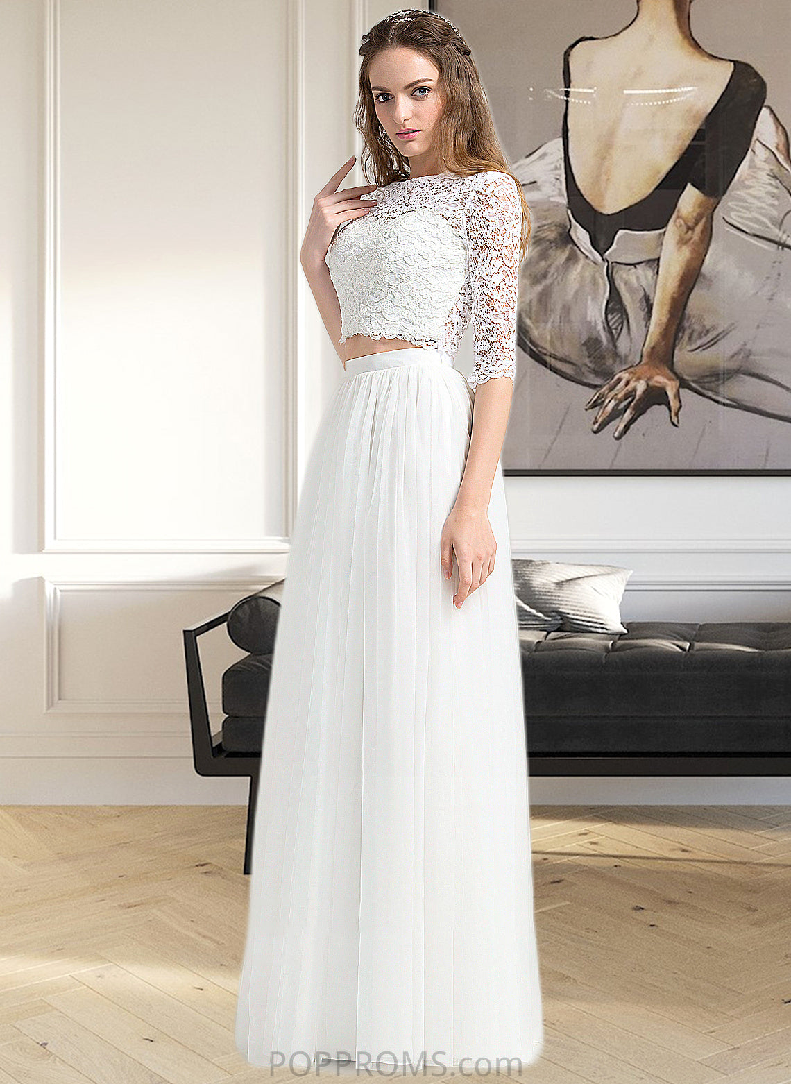 Danna A-Line Scoop Neck Floor-Length Tulle Wedding Dress PP6P0013787