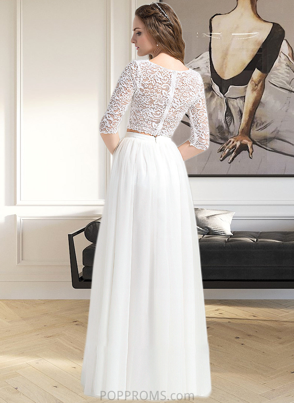 Danna A-Line Scoop Neck Floor-Length Tulle Wedding Dress PP6P0013787