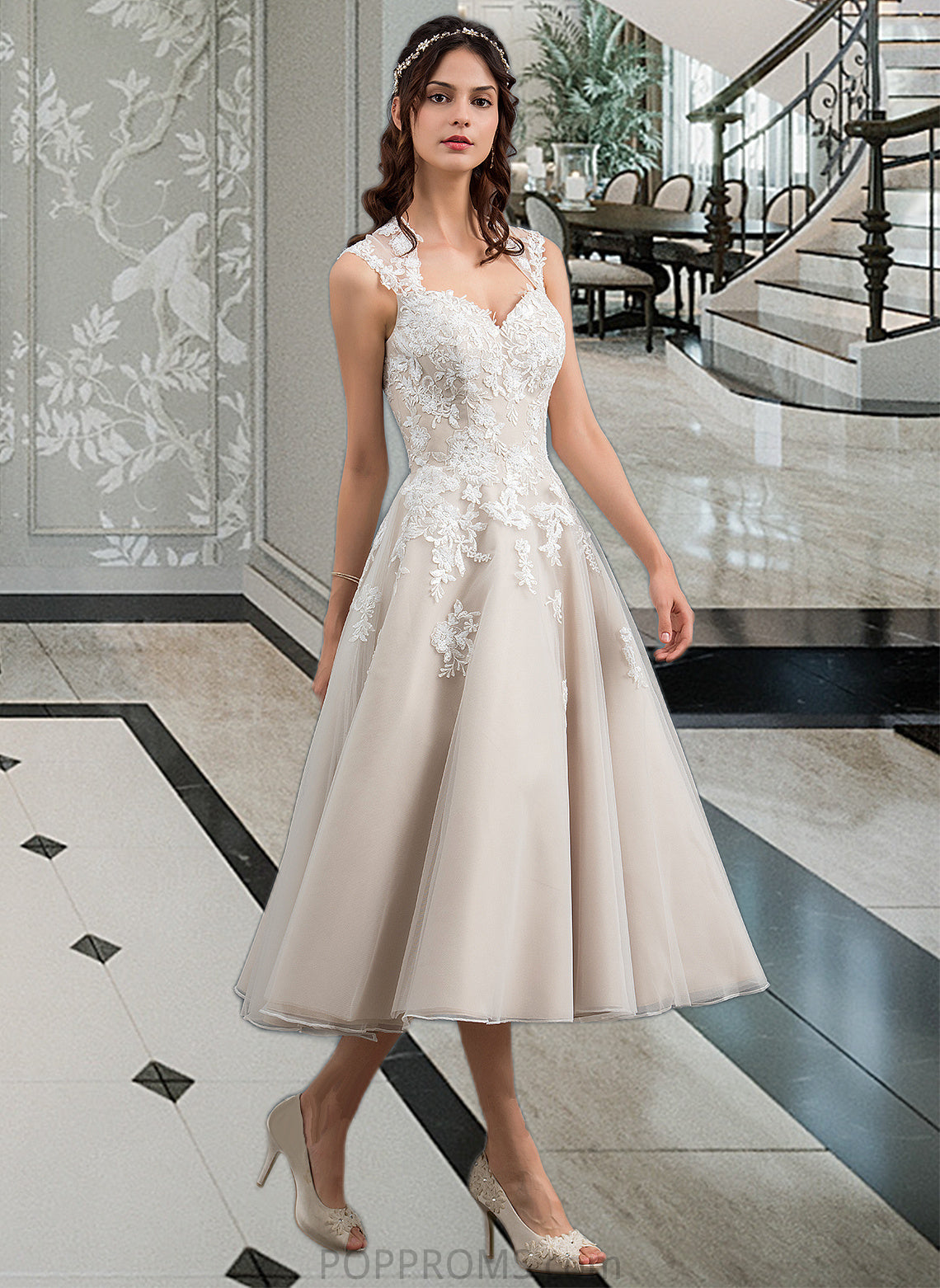 Mayra Ball-Gown/Princess Sweetheart Tea-Length Tulle Wedding Dress With Sequins PP6P0013791