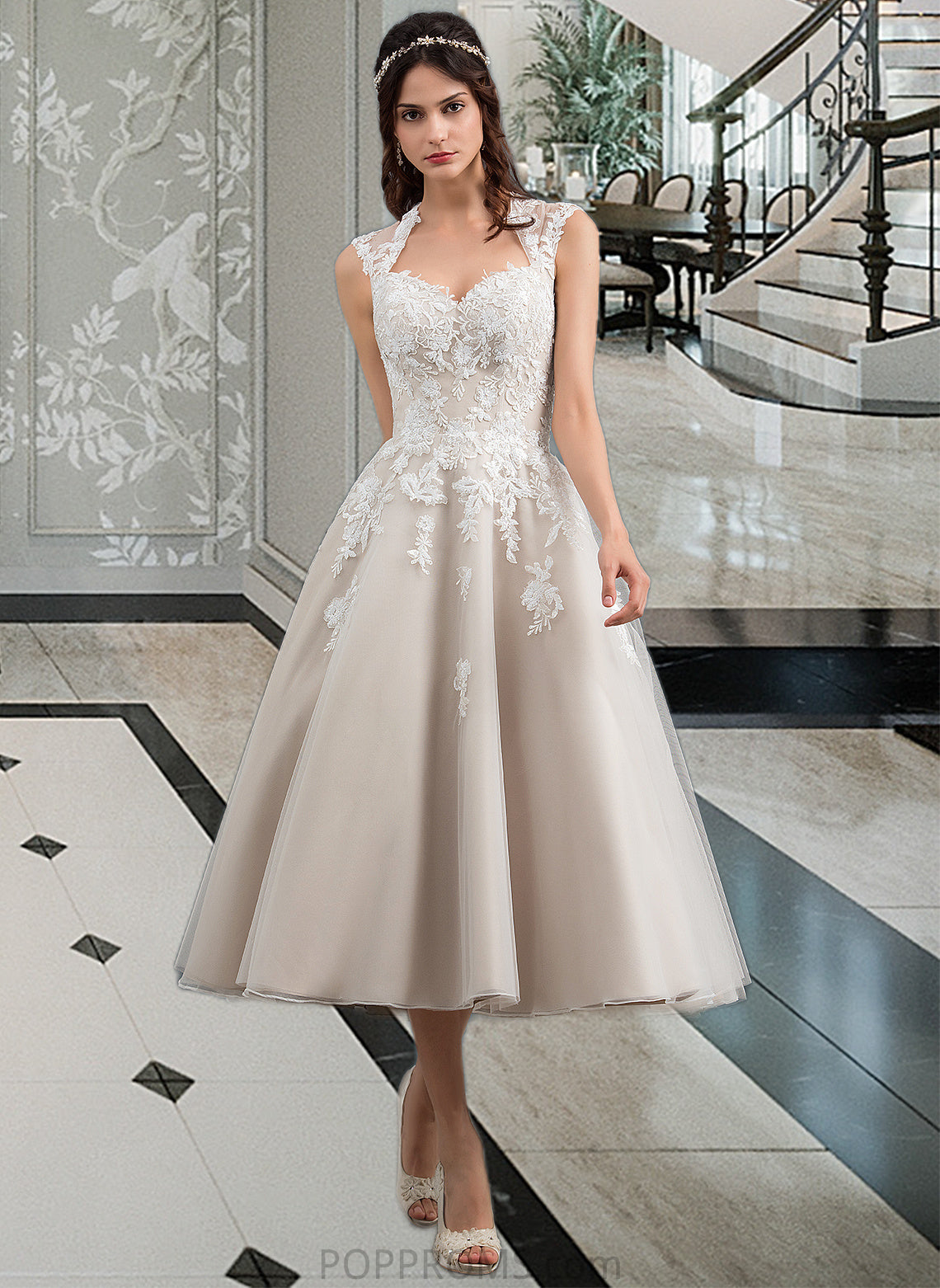 Mayra Ball-Gown/Princess Sweetheart Tea-Length Tulle Wedding Dress With Sequins PP6P0013791