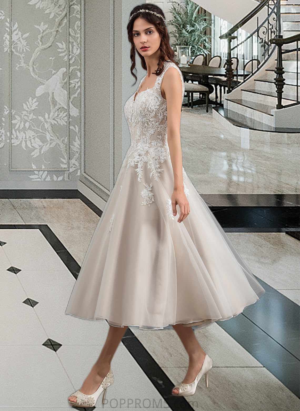 Mayra Ball-Gown/Princess Sweetheart Tea-Length Tulle Wedding Dress With Sequins PP6P0013791