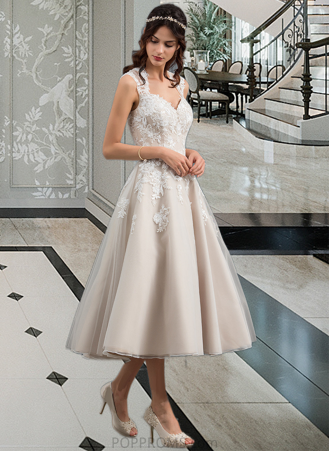 Mayra Ball-Gown/Princess Sweetheart Tea-Length Tulle Wedding Dress With Sequins PP6P0013791