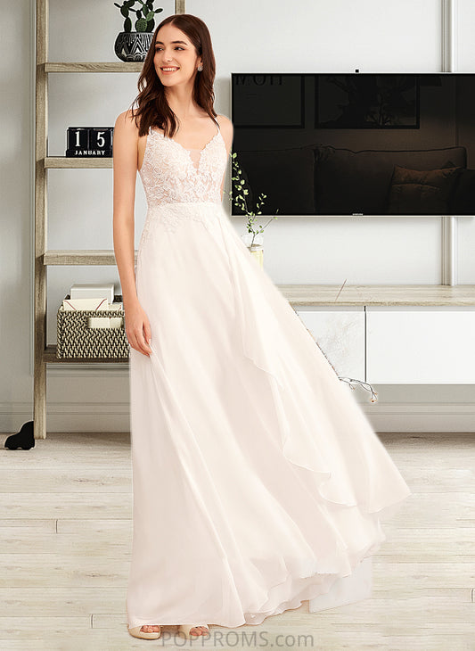 Jayden A-Line V-neck Floor-Length Wedding Dress With Sequins PP6P0013797