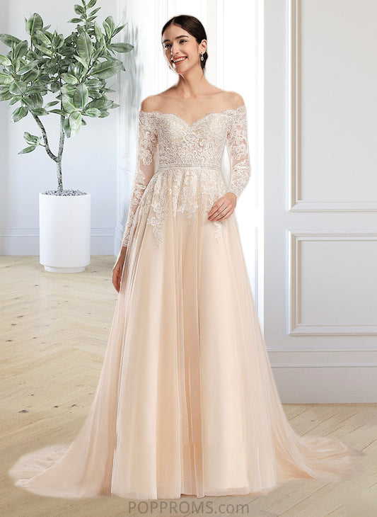 Braelyn Ball-Gown/Princess Illusion Chapel Train Wedding Dress With Sequins PP6P0013798