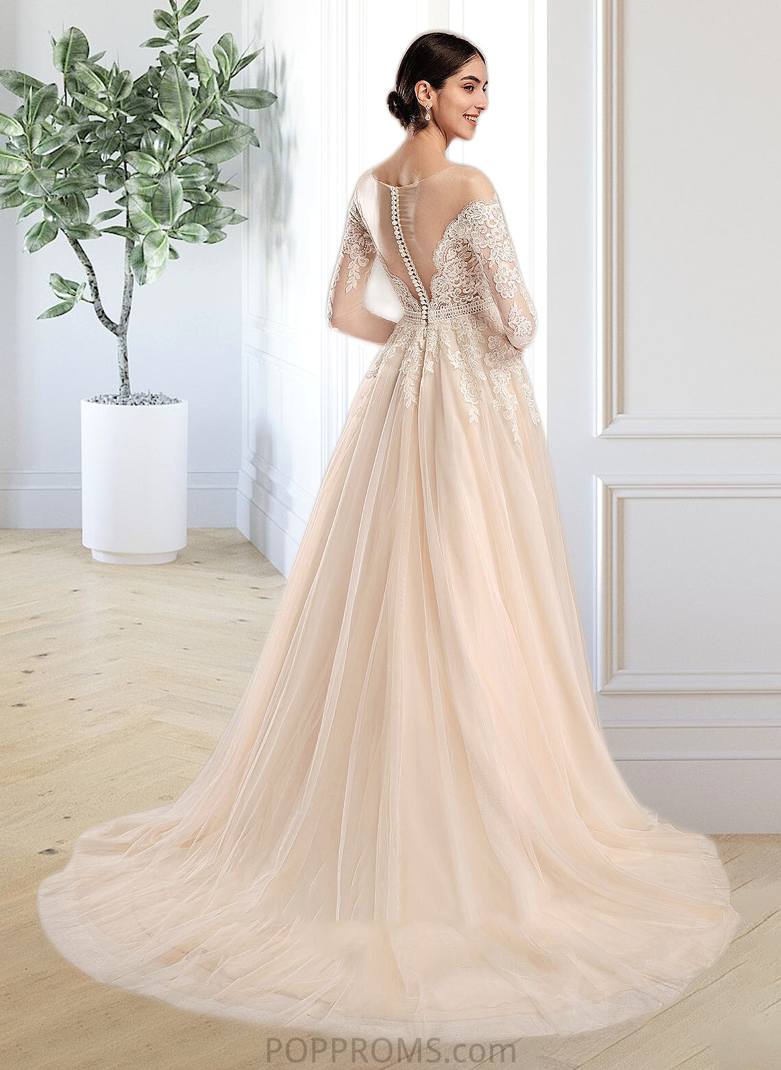 Braelyn Ball-Gown/Princess Illusion Chapel Train Wedding Dress With Sequins PP6P0013798