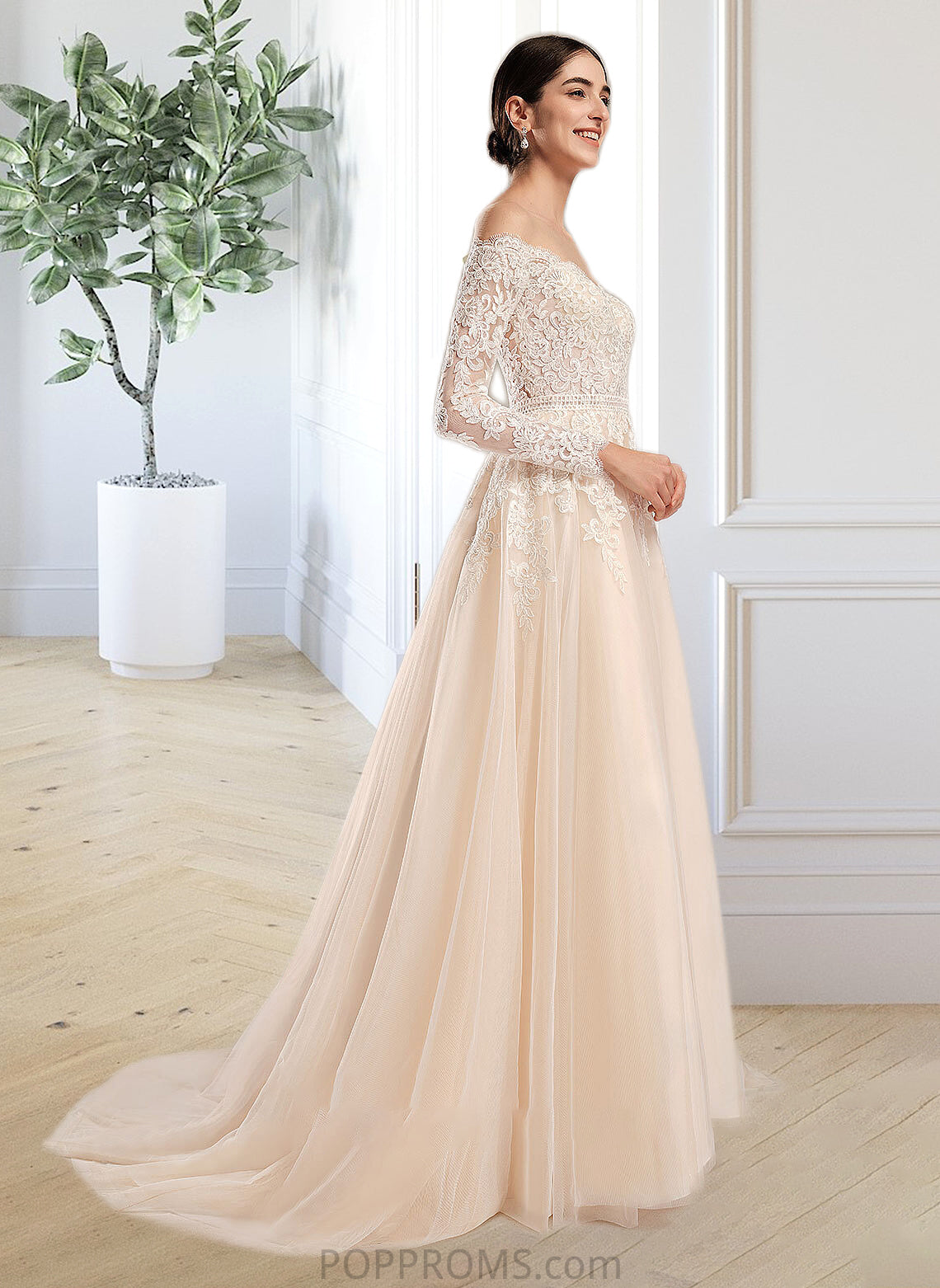 Braelyn Ball-Gown/Princess Illusion Chapel Train Wedding Dress With Sequins PP6P0013798