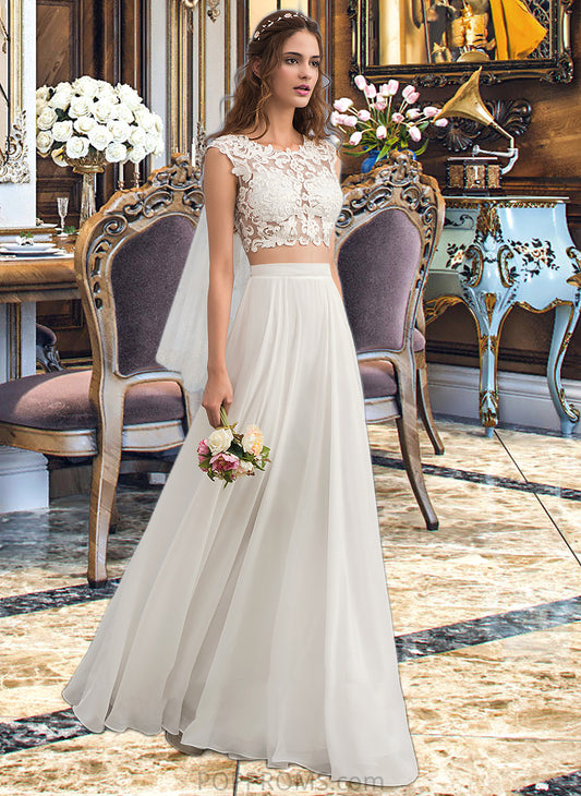 Jaida A-Line Scoop Neck Floor-Length Chiffon Wedding Dress With Beading Sequins PP6P0013799