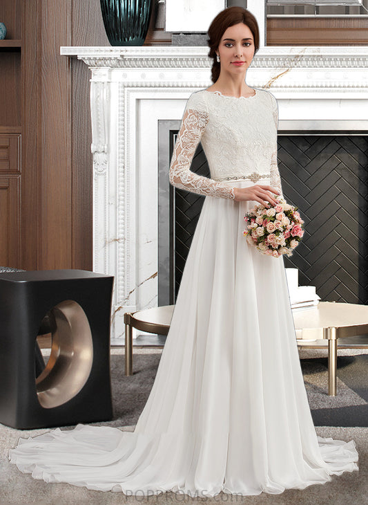 Teresa A-Line Scoop Neck Court Train Chiffon Wedding Dress With Beading PP6P0013800