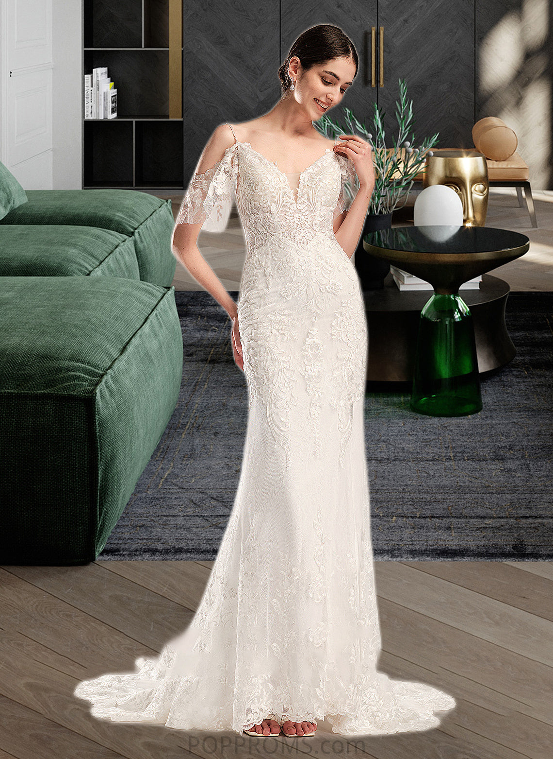 Harmony Trumpet/Mermaid V-neck Chapel Train Wedding Dress With Beading Sequins PP6P0013802