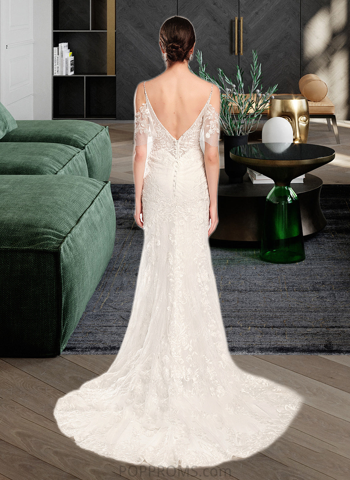 Harmony Trumpet/Mermaid V-neck Chapel Train Wedding Dress With Beading Sequins PP6P0013802